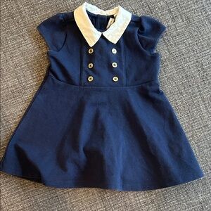 Janie Jack Navy Blue Dress with White Collar 6-12 months gold buttons Madeline